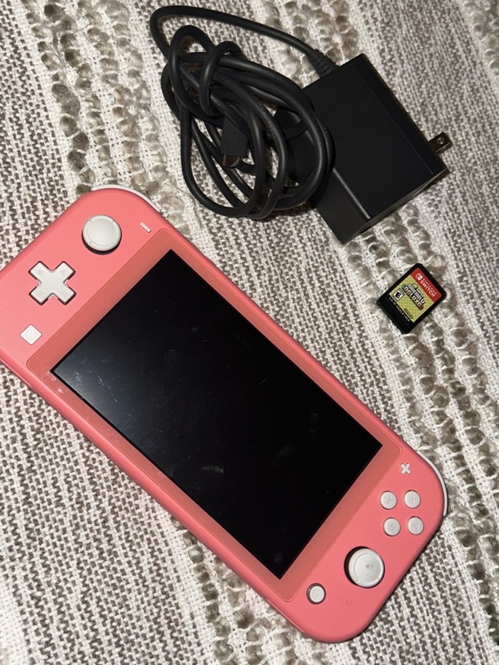 Coral Pink Handheld Gaming Console with Charger